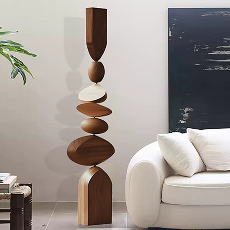 Handcrafted Rubber Wood Abstract Stacked Sculpture