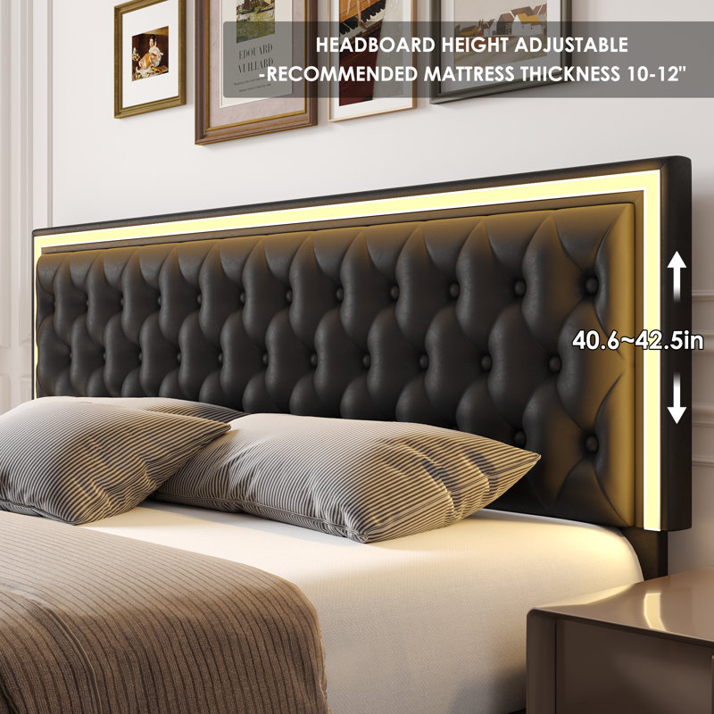 3-Piece Bedroom Sets, 4-Drawer LED Storage Bed+ 2 Nightstands with 3 Drawers Each&USB + Outlet Built-In, Queen, Black