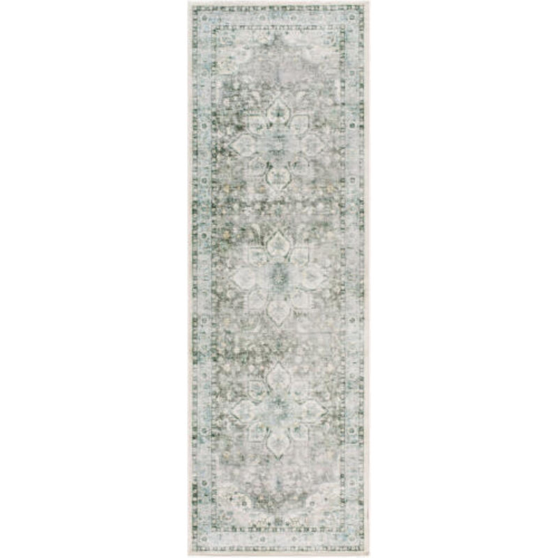 Tapis gris clair / vert Lympsham, Tapis de couloir 2 pi 6 po x 8 pi