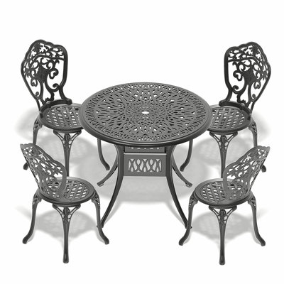 5-Piece Set Of All-Weather Cast Aluminum Dining Furniture Set With Black Frame
