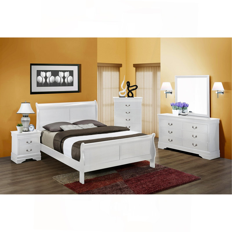 Lit lit en bois massif blanc 1pc lit lit traîneau meubles de chambre à coucher, Lit double