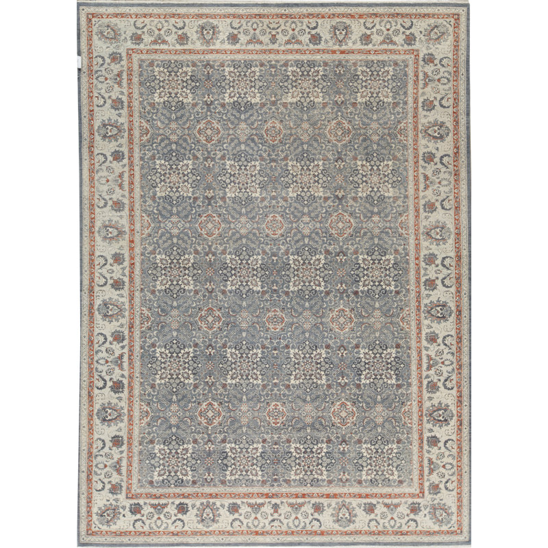 Tapis gris et ivoire noué à la main de haute qualité