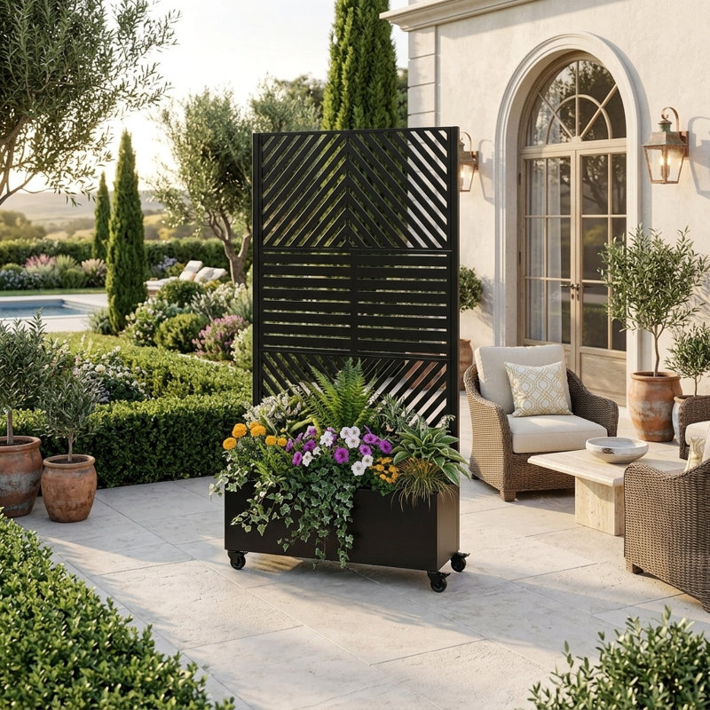Jardinière en métal durable avec treillis et roues pour plus d'intimité