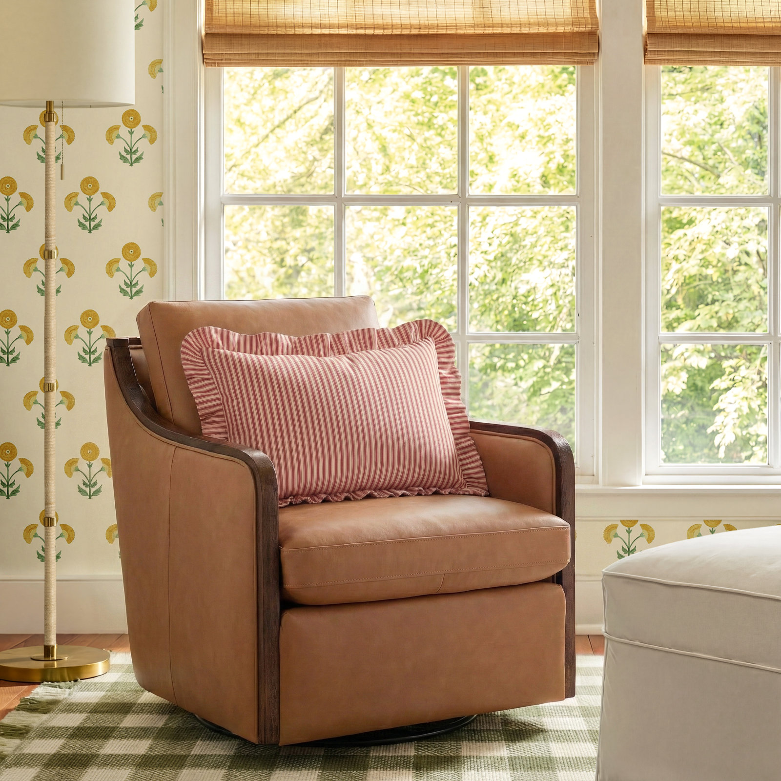 Grayton Genuine Leather Swivel Armchair, Aline Butternut