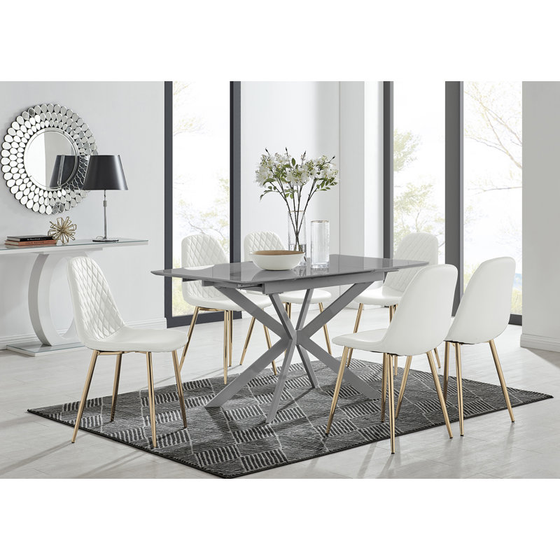 Drop Leaf Dining Set, White/Gold
