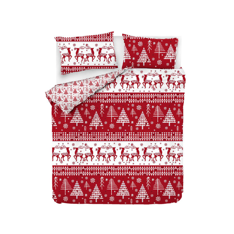 Ensemble de housse de couette 100% coton rouge / blanc Copake, Housse de couette 61 po x 87 po + 1 taie d'oreille