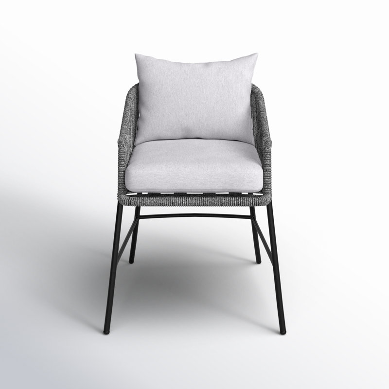 Margit Black Steel and Rope Dining Chair with Light Gray Cushions