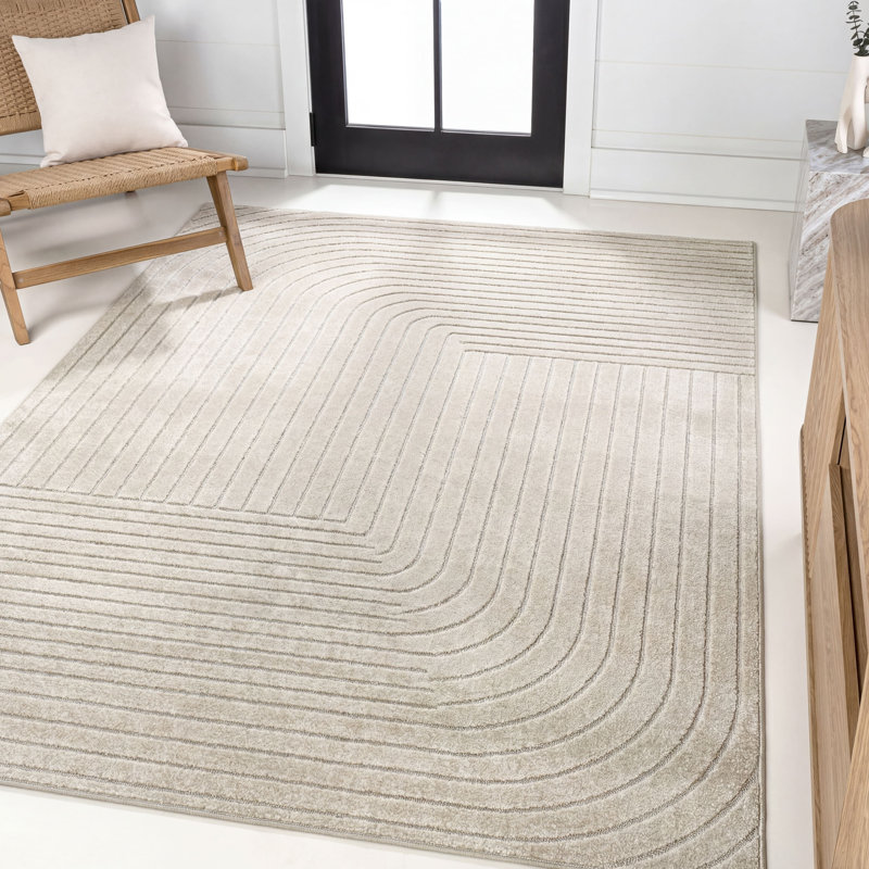 Odense High-Low Minimalist Angle Geometric Ivory/Cream Indoor/Outdoor Rug, Rectangle 11'10" x 18'