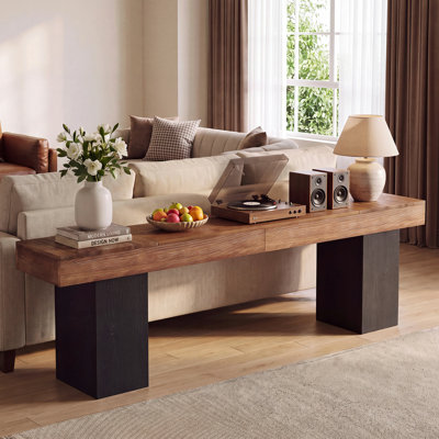 70.9" Solid Wood TV Stand for TVs up to 75", Natural Fir Media Console with Black Pedestal Base