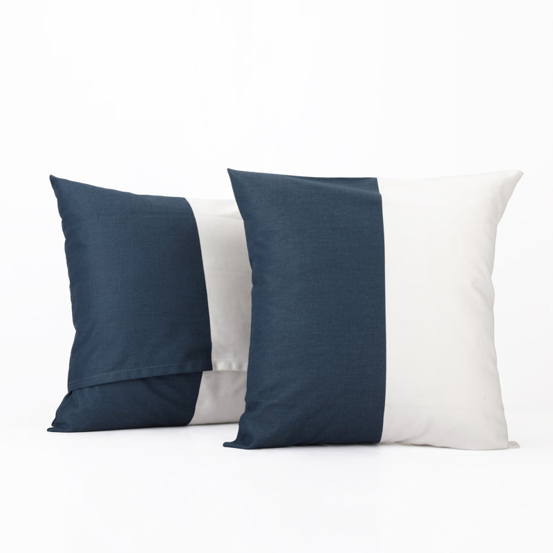  Housses de coussin en coton à rayures - Coussins décoratifs, Bleu crépuscule et blanc cassé