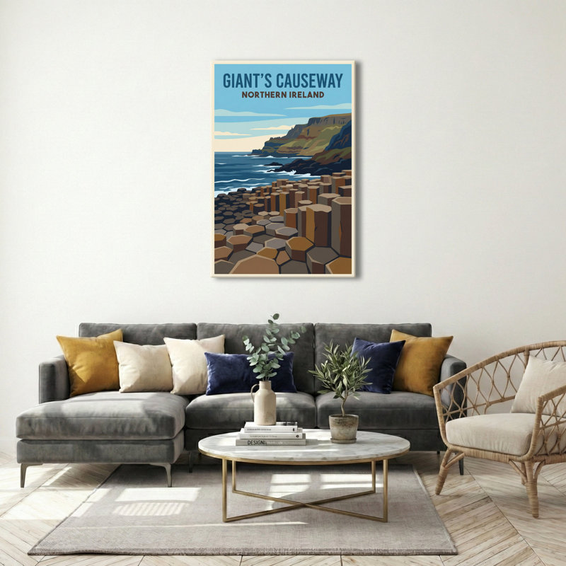 Giant's Causeway, Northern Ireland - Romantic Poster Of Antrim Coast Basalt Columns. Giclee Print On Wrapped Canvas. Wall Art, Home Decor - Natural Landmarks, Northern Ireland - Wrapped Canvas Print