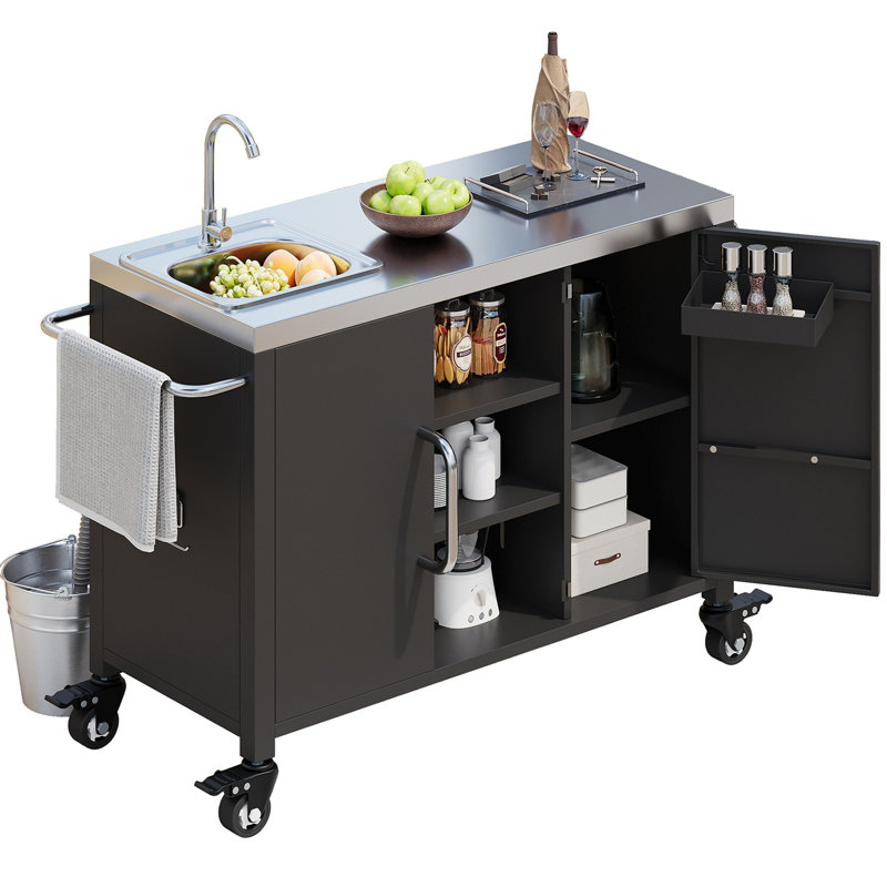 Îlot de cuisine extérieur avec plateau en acier inoxydable