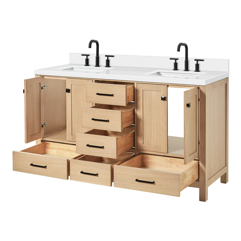  Ensemble de meuble-lavabo double 61 ", Chêne / noir mat