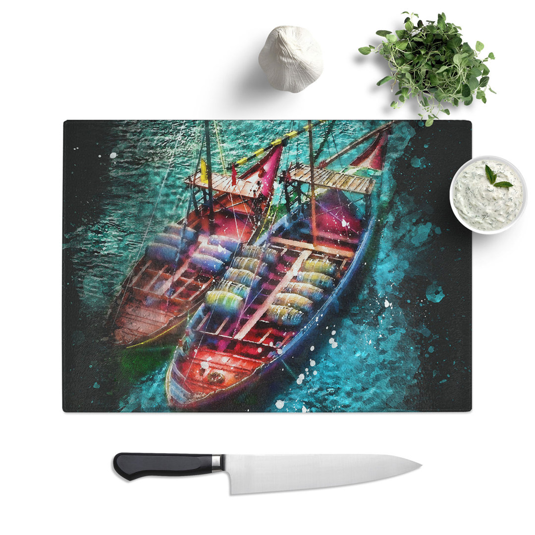 Boats in Portugal Paint Splash Chopping Board