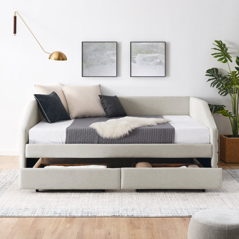 Marchese Linen Upholstered Daybed, Beige, Queen