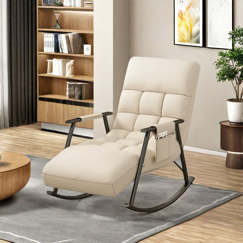 Chaise berçante réglable ergonomique en métal, Blanc cassé, Noir