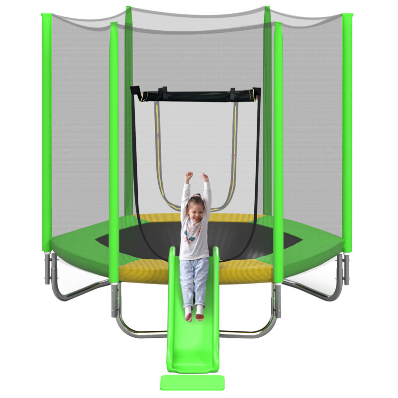Trampoline 7 pi pour enfants avec filet de sécurité, glissade et échelle, assemblage facile, trampoline récréatif d'extérieur régulier hexagonal