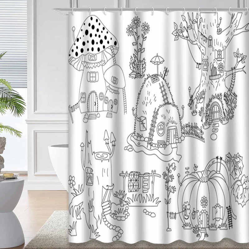 Rideau de douche noir et blanc avec 12 crochets Forest Pump, L 72 po x l 78 po