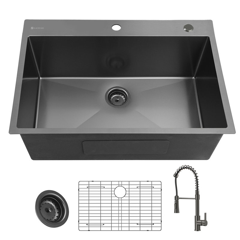 Single Bowl Stainless Steel Kitchen Sink, 33" L x 22" W