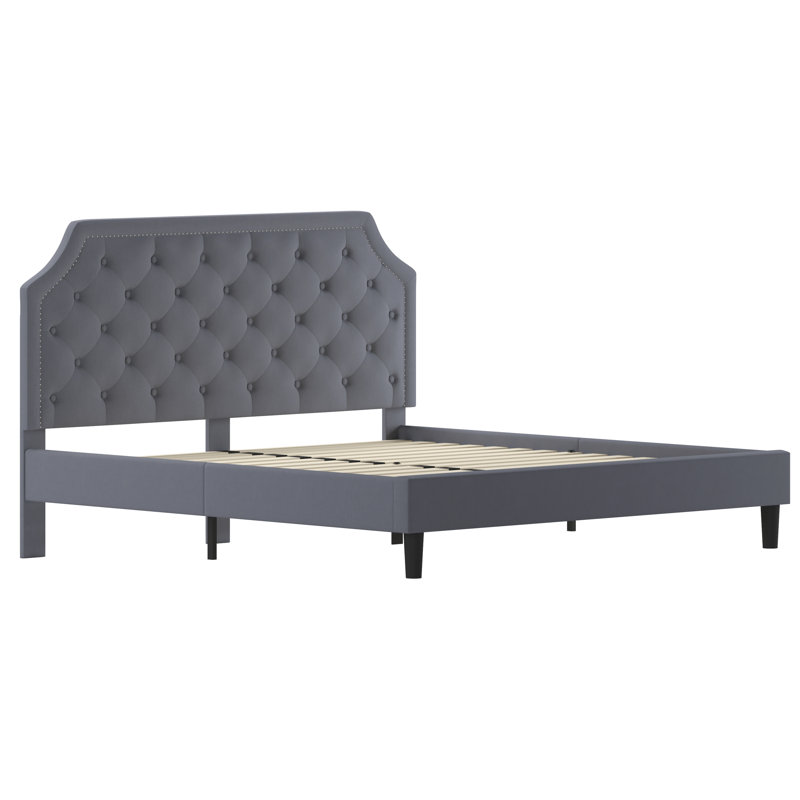 Aluino Arched Button Tufted Upholstered Platform Bed Frame - No Box Spring Required, King, Light Gray