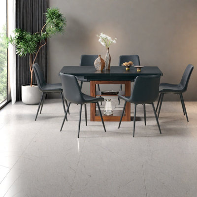 Ensemble de table de salle à manger moderne extensible, en bois et métal, parfait pour les réunions de famille