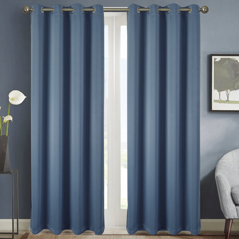 Panneau de rideau simple occultant avec œillets, Bleu
