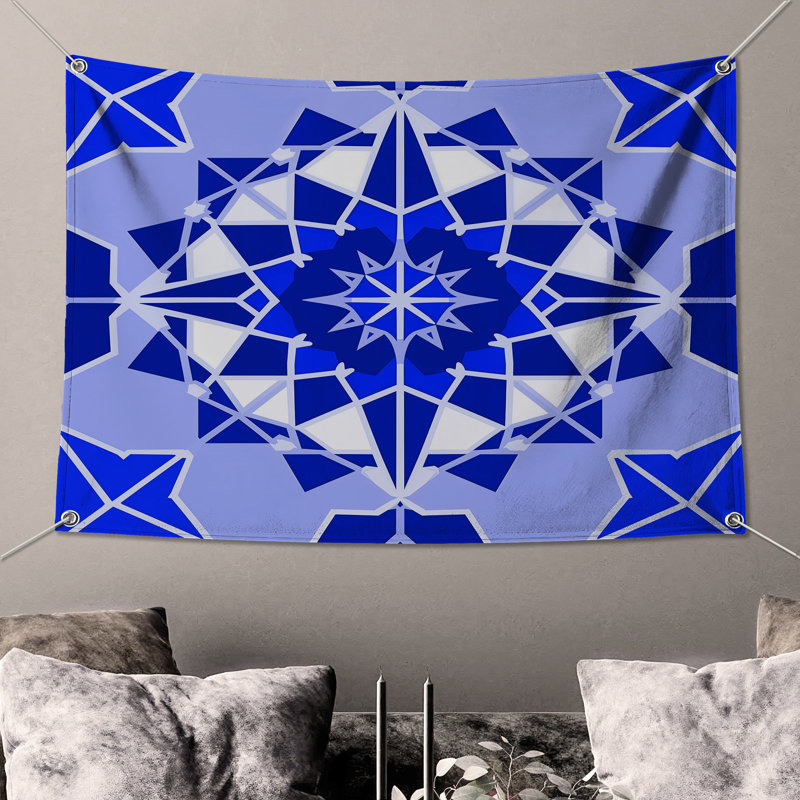 Tapisserie murale mandala géométrique bleue - Mandala, H 50 po x l 60 po avec 4 œillets