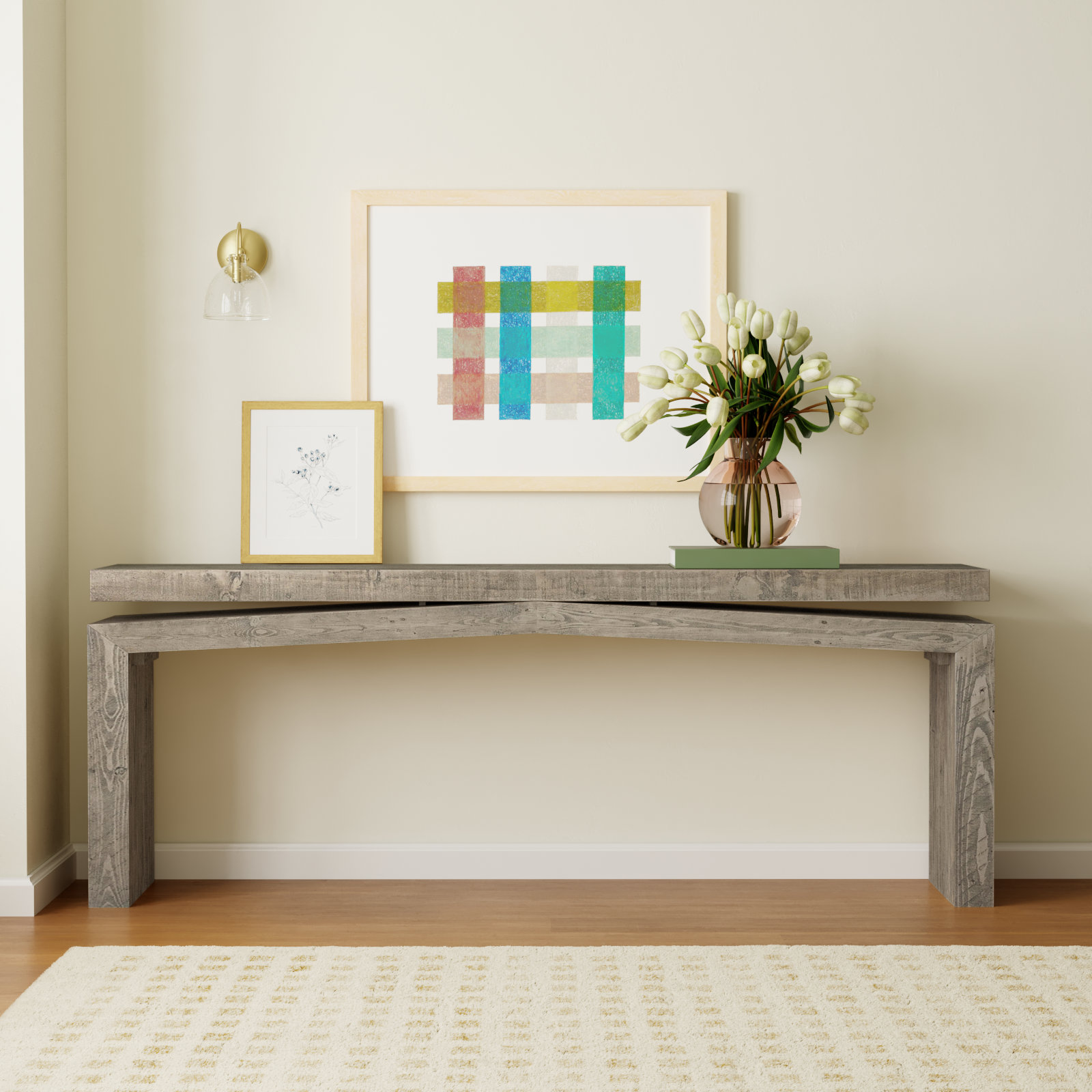 Henn Solid Wood Console Table, Weathered Wheat, 30.75" H x 78.75" W x 15" D