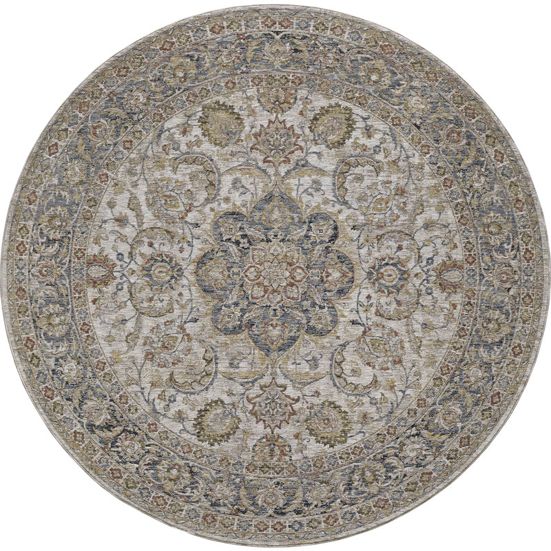Tapis oriental en polyester tissé à la machine Oakmead, Rond 7 pi 10 po