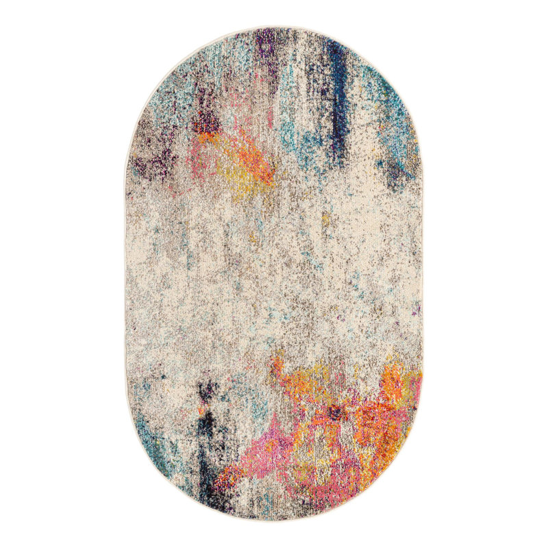 Keimar Washable Abstract Indoor Rug, Oval 3'3" x 5'3"