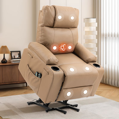Fauteuil inclinable électrique de massage en cuir PU avec porte-gobelets, petits fauteuils inclinables pour petits espaces (brun)