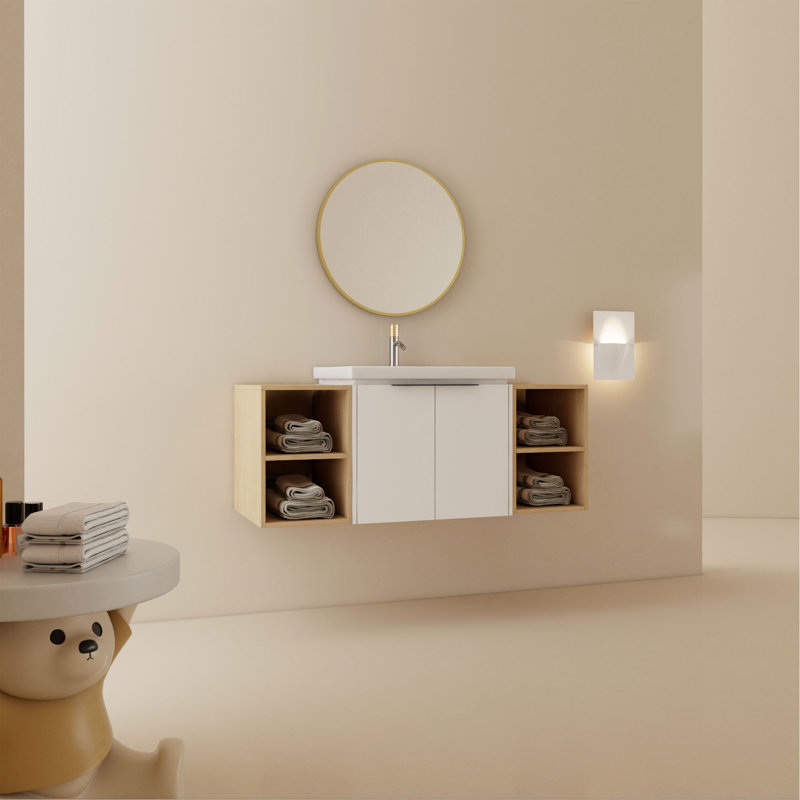 Meuble-lavabo à fermeture en douceur 48 po avec lavabo et deux petites tablettes de rangement
