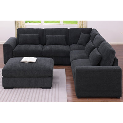 Canapé modulaire en L 113 po avec repose-pieds mobile