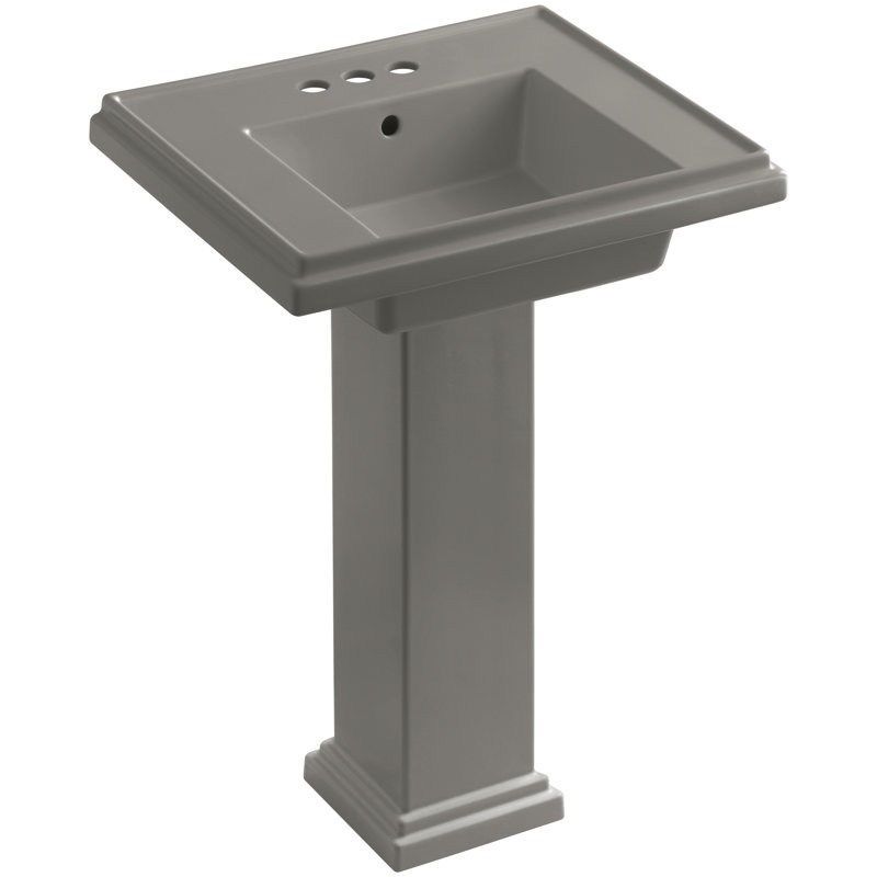 Tresham Fireclay Pedestal Bathroom Sink, Cashmere, 34.625" H x 19.5" W x 24" L, 4" Centers