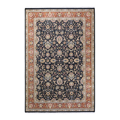 Tapis traditionnel noir en laine noué à la main 6 pi 3 po x 9 pi 3 po Hayner