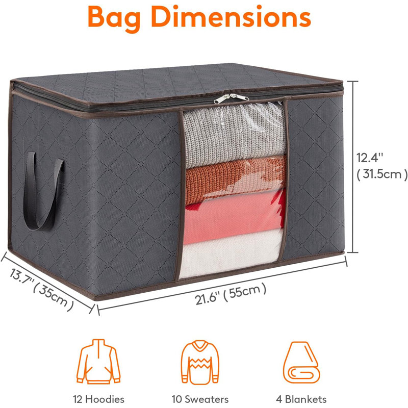 Ensemble de 4 sacs de rangement pour vêtements, bacs de rangement pour les vêtements, couvertures, édredons, rangement pour vêtements pliable avec poignée renforcée, fermeture à glissière robuste, organisateur de placard avec fenêtre transparente
