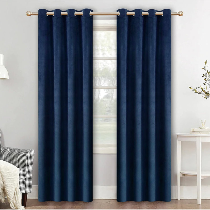 Velvet Blackout Curtain Pair, 52" W x 120" L, Navy