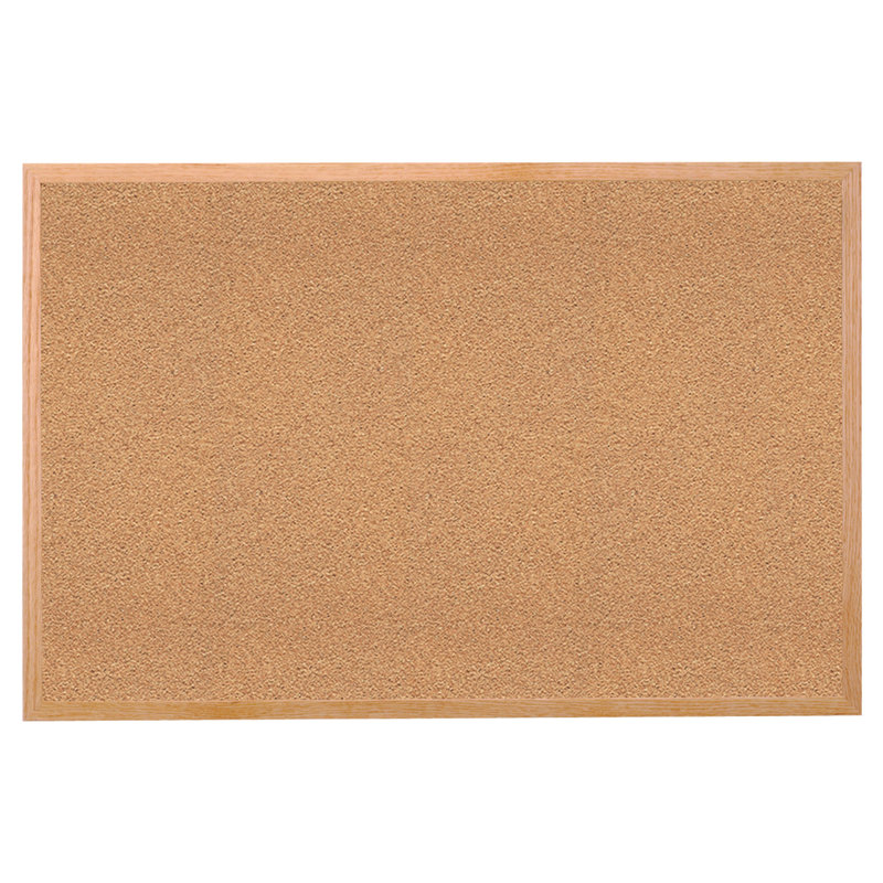 Wall Mounted Cork Bulletin Board, 24" H x 36" W x 0.75" D, Oak