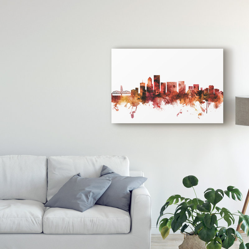 « portland oregon horizon rouge », impression sur toile tendue, H 12 po x l 19 po x P 2 po