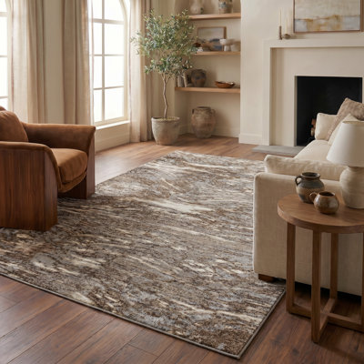 Rug Branch Aarav 7' x 10' (6'7" x 9'6") Brown/Grey Abstract Indoor Area Rug, Contemporary, Low Pile, Stain-Resistant Carpet - Living Room, Bedroom, Dining Room, and Kitchen