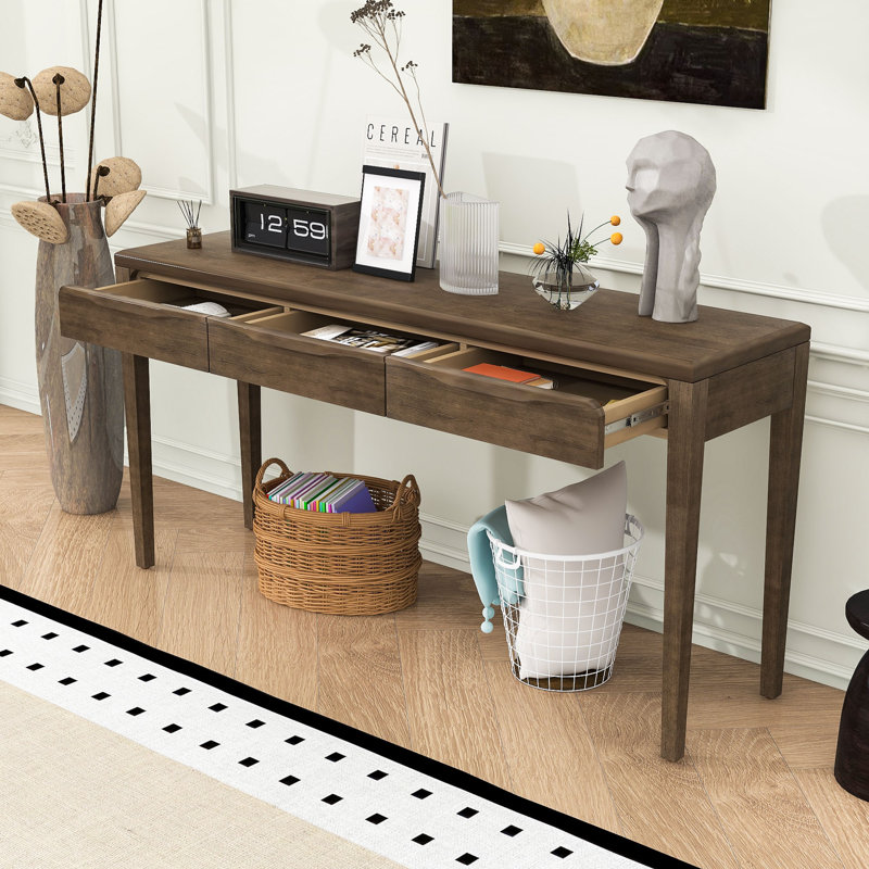 Console élégante avec 3 tiroirs courbés, Brun