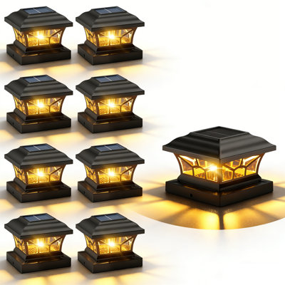 Paquet de 8 lumières de plafond à poteau solaire imperméables pour l'extérieur, convient aux terrasses en bois et en vinyle 4X4, 5X5, 6X6, ampoule à DEL Edison avec modes de lumière blanche chaude et froide