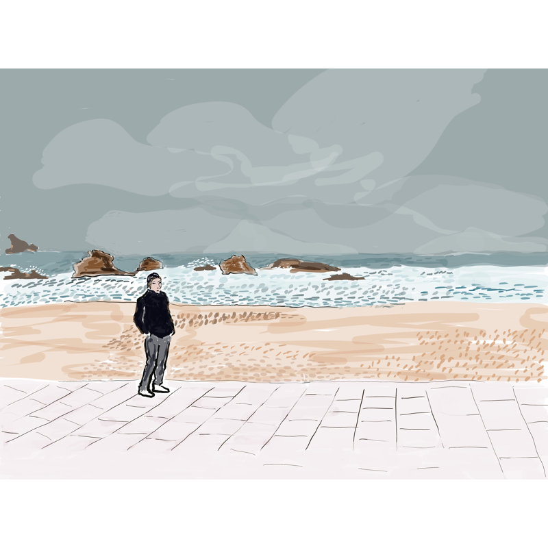 On The Beach At Biarritz by Deborah Blum, 24" H x 32" W, Wrapped Canvas