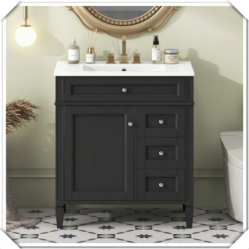 Meuble-lavabo moderne simple avec tiroirs supérieurs, Noir