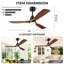 Ventilateur de plafond intelligent 52 po avec lumière, 3 pales en bois, télécommande à 6 vitesses et commande vocale APP, 3CCT, à intensité variable, moteur réversible BLDC-133201691