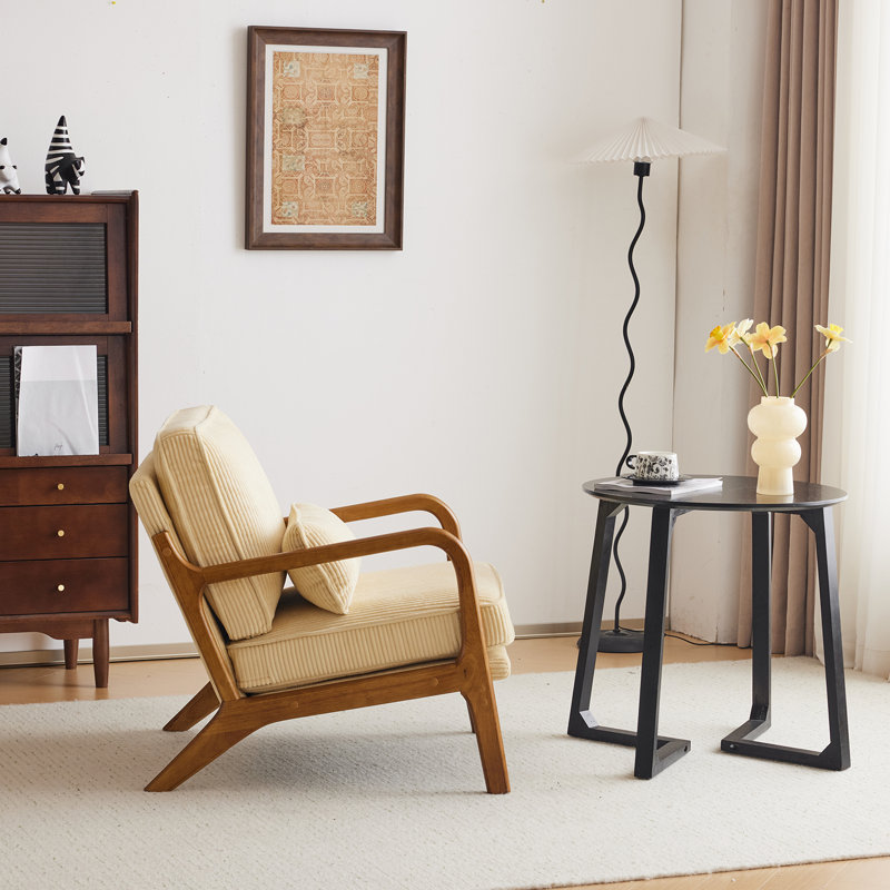 Upholstered Armchair, Beige Corduroy