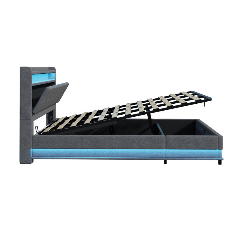Upholstered Ottoman Storage Bed, Grey, Super King (6')