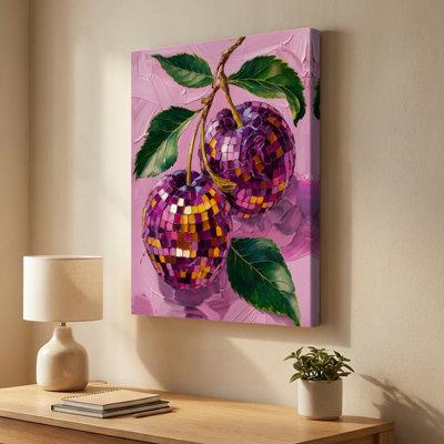 Art mauve sur toile mauve avec motifs de mosaïques - feuilles vertes - 1 po de profondeur - 24 po x 36 po
