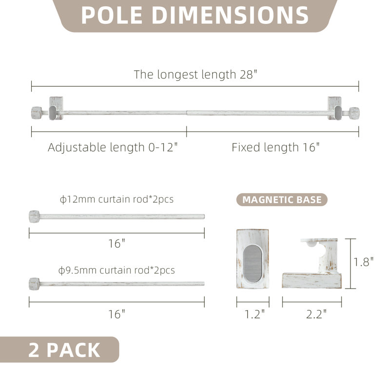 Ensemble de 2 tringles à rideaux magnétiques réglables pour le fer et l'acier, 16" - 28", Or brossé