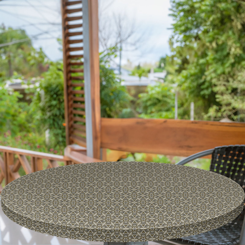 Bay Isle Home™ Moroccan Fitted Round Tablecloth Green Brown and White, 64.17" Round